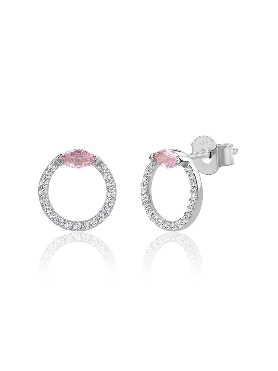 Pink Circle Stud Earrings For Women