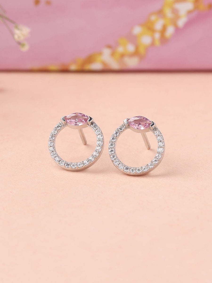 Pink Circle Stud Earrings For Women