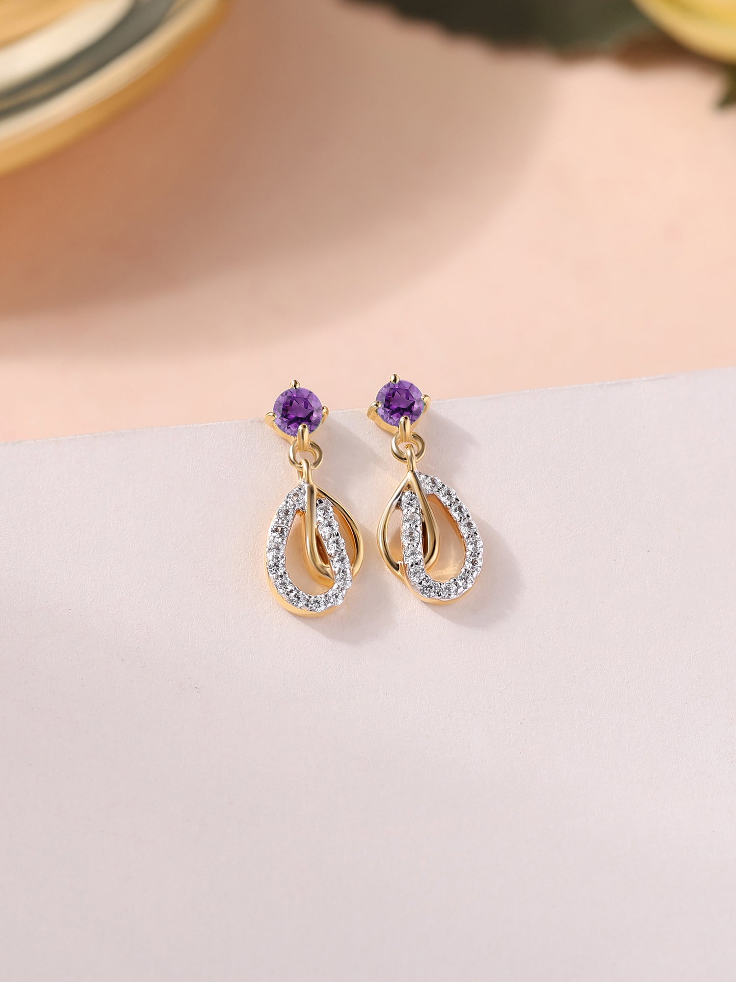 Ornate Amethyst Gold Drop Earrings