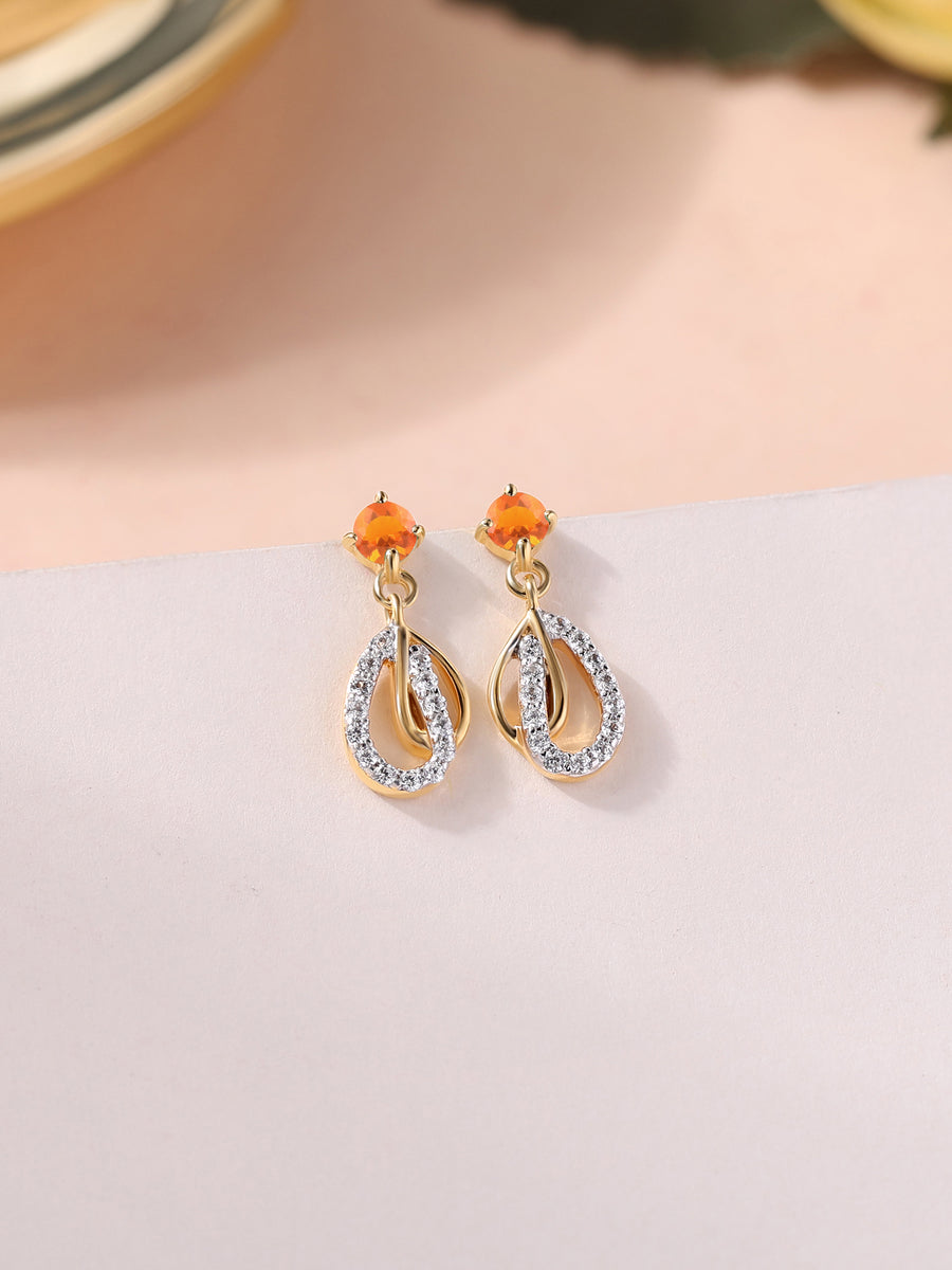 Ornate Fire Opal Gold Drop Earrings