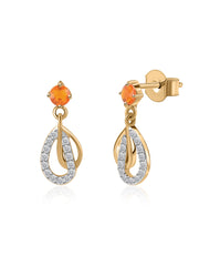 Ornate Fire Opal Gold Drop Earrings