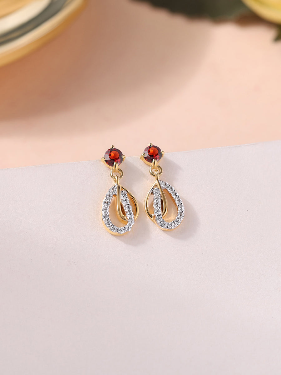 Ornate Garnet Gold Drop Earrings