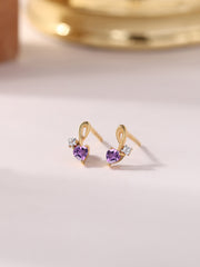 Natural Amethyst Criss Cross Gold Stud Earrings