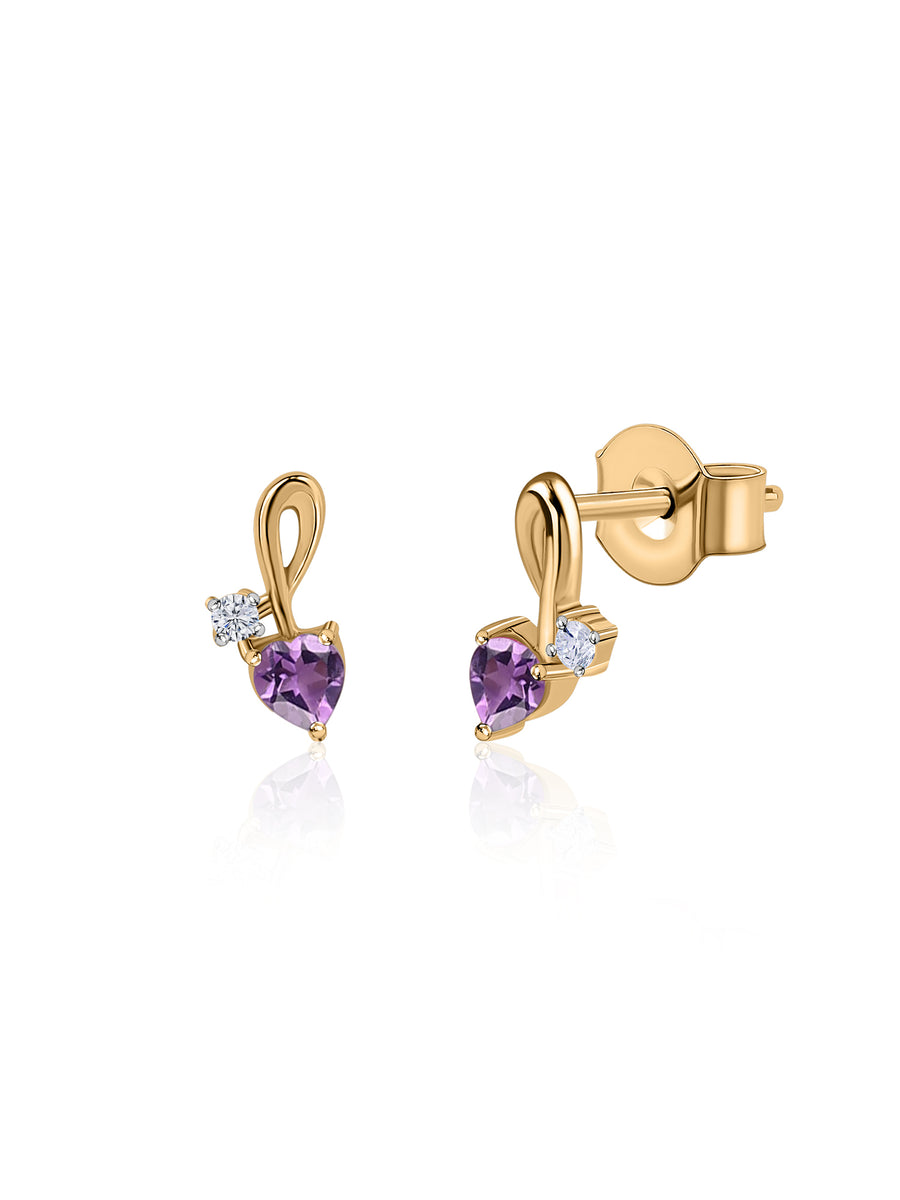 Natural Amethyst Criss Cross Gold Stud Earrings