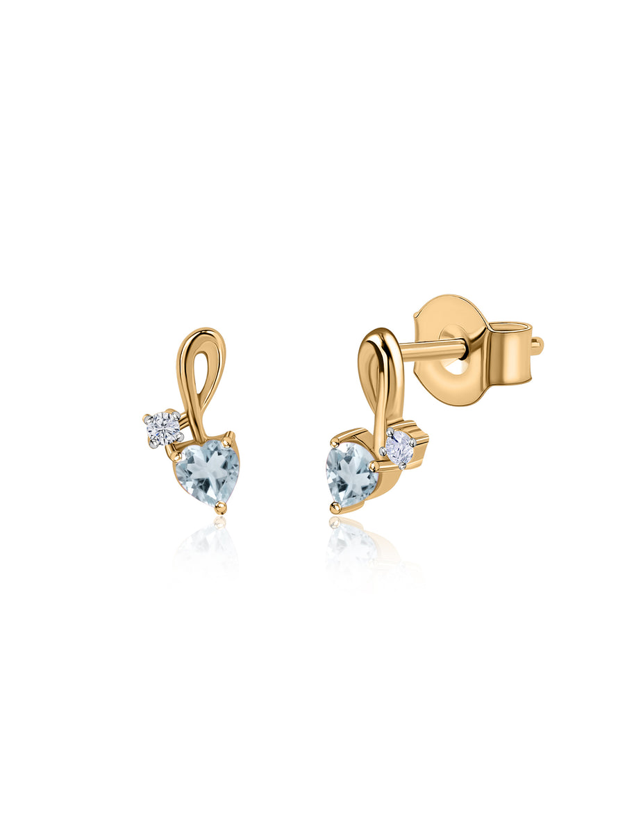 Natural Aquamarine Criss Cross Gold Stud Earrings