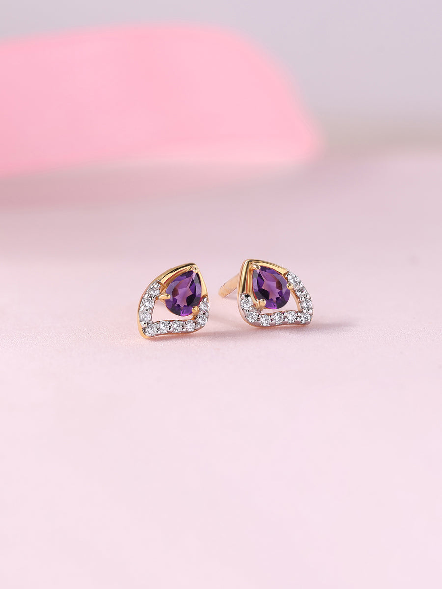Natural Amethyst Peary Gold Earrings