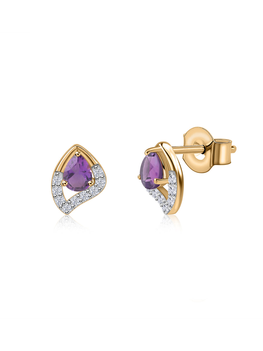 Natural Amethyst Peary Gold Earrings