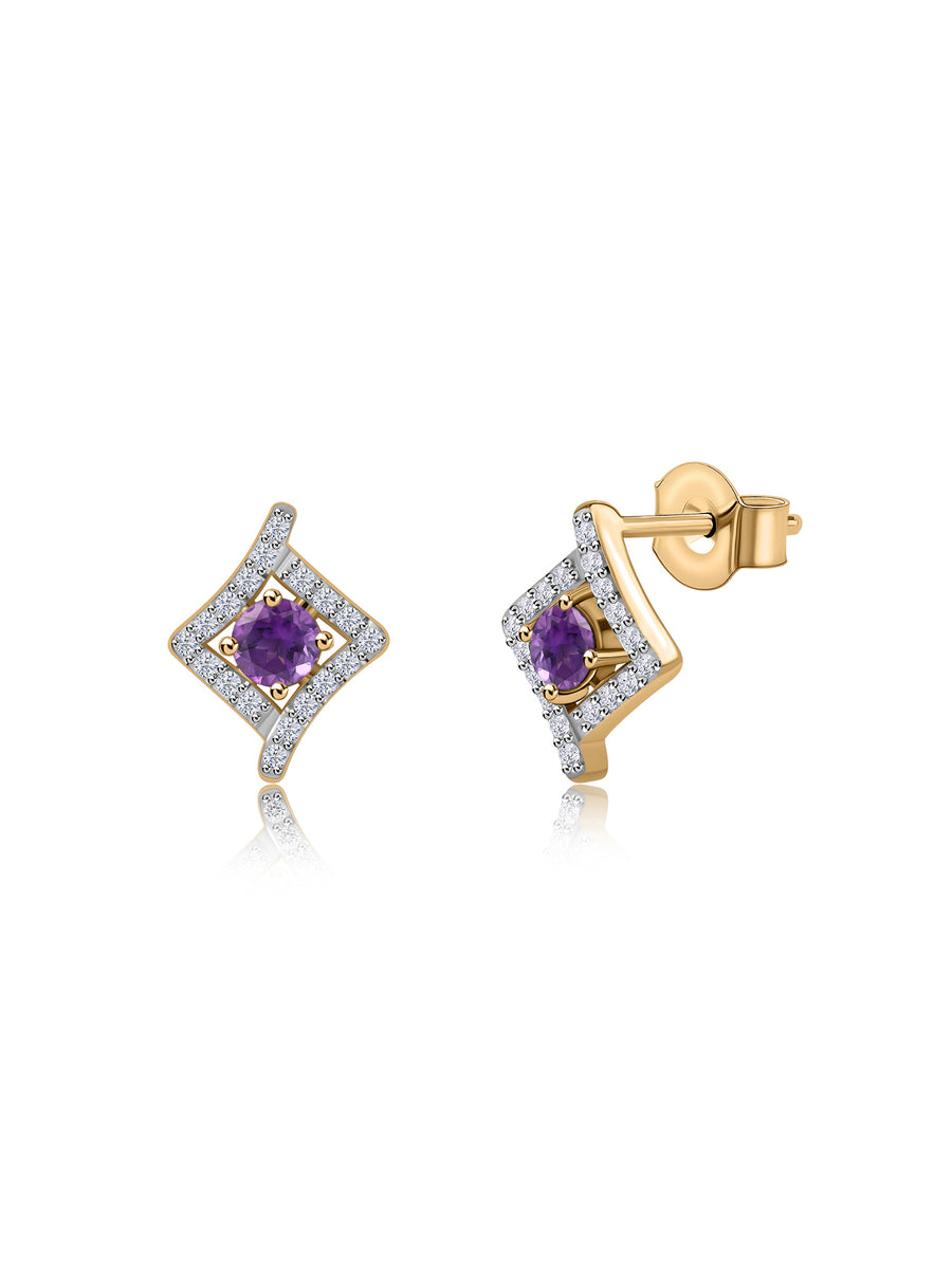 Purple Amethyst Precious Gold Earrings