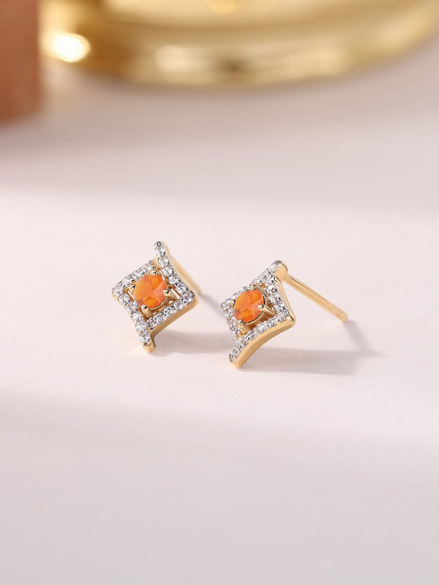 Fire Opal Precious Gold Earrings