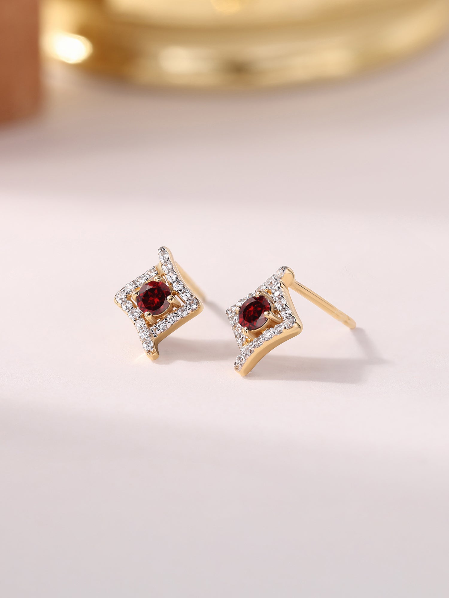 Red Garnet Precious Gold Earrings