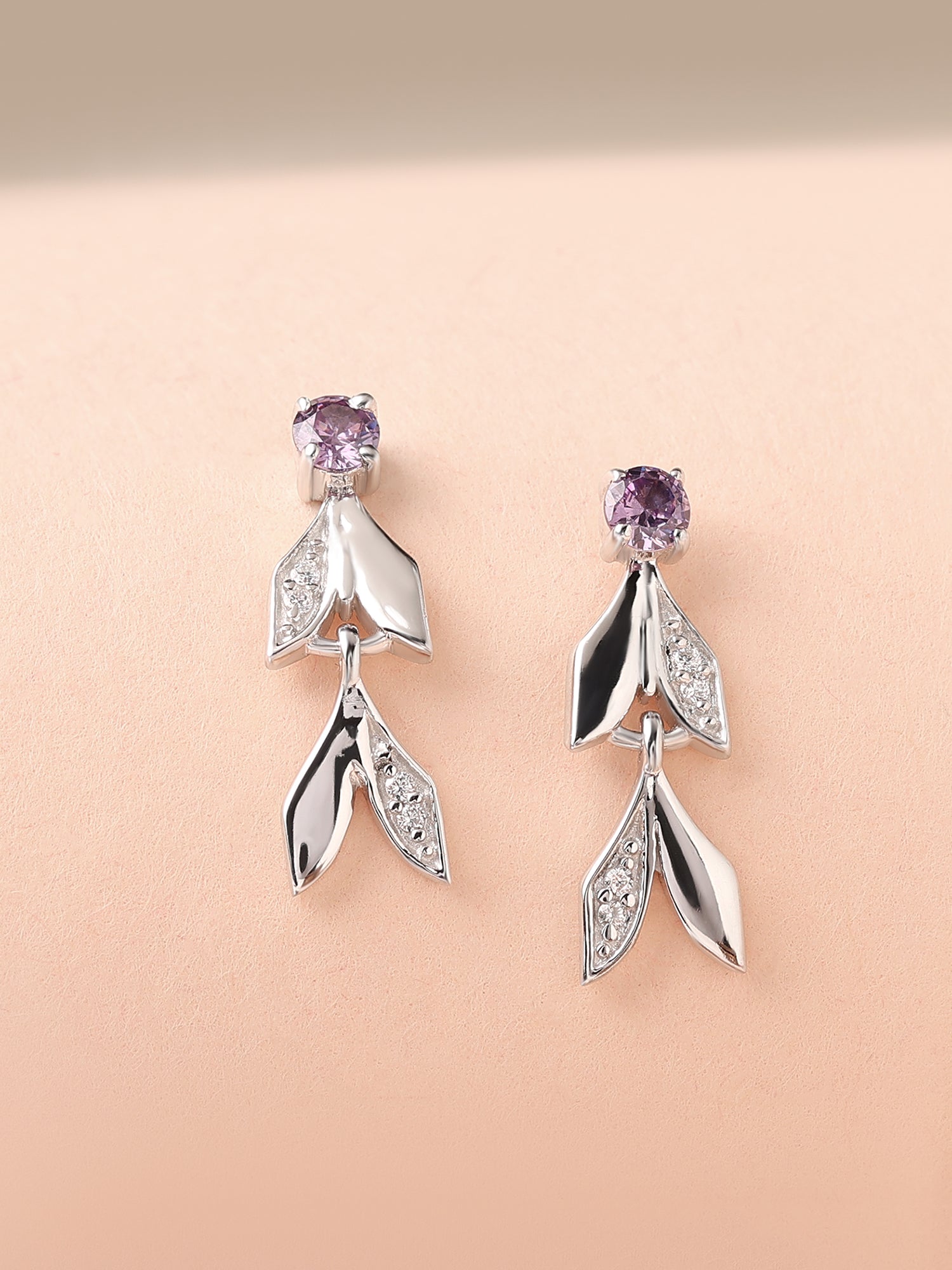 Amethyst Leaf Earrings For Women-1