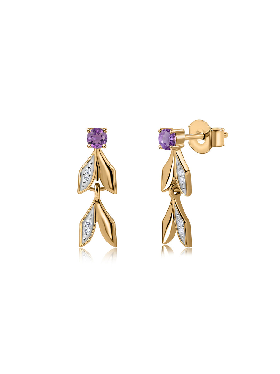 Amethyst Leaf Gold Earrings