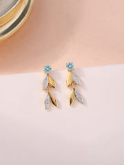 Aquamarine Leaf Gold Earrings