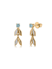 Aquamarine Leaf Gold Earrings