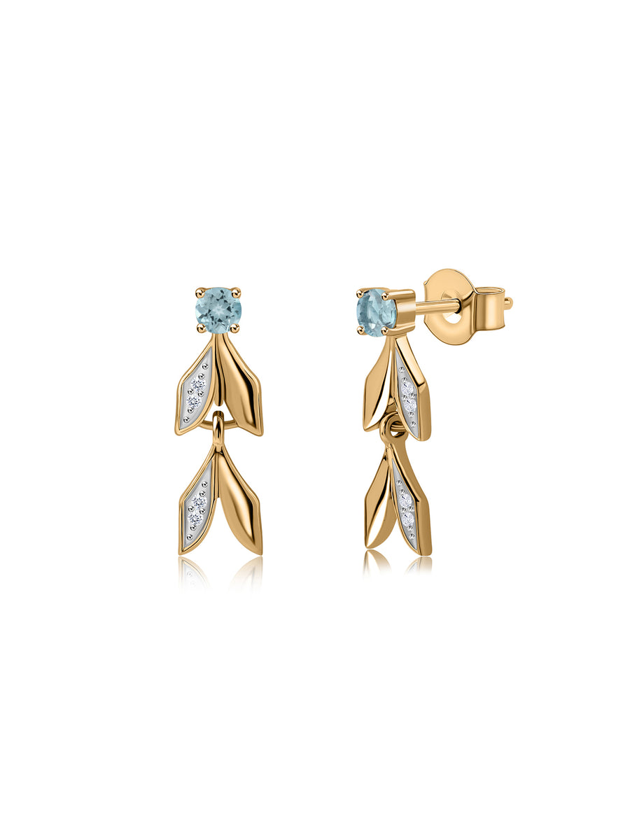 Aquamarine Leaf Gold Earrings