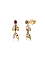Garnet Leaf Gold Earrings