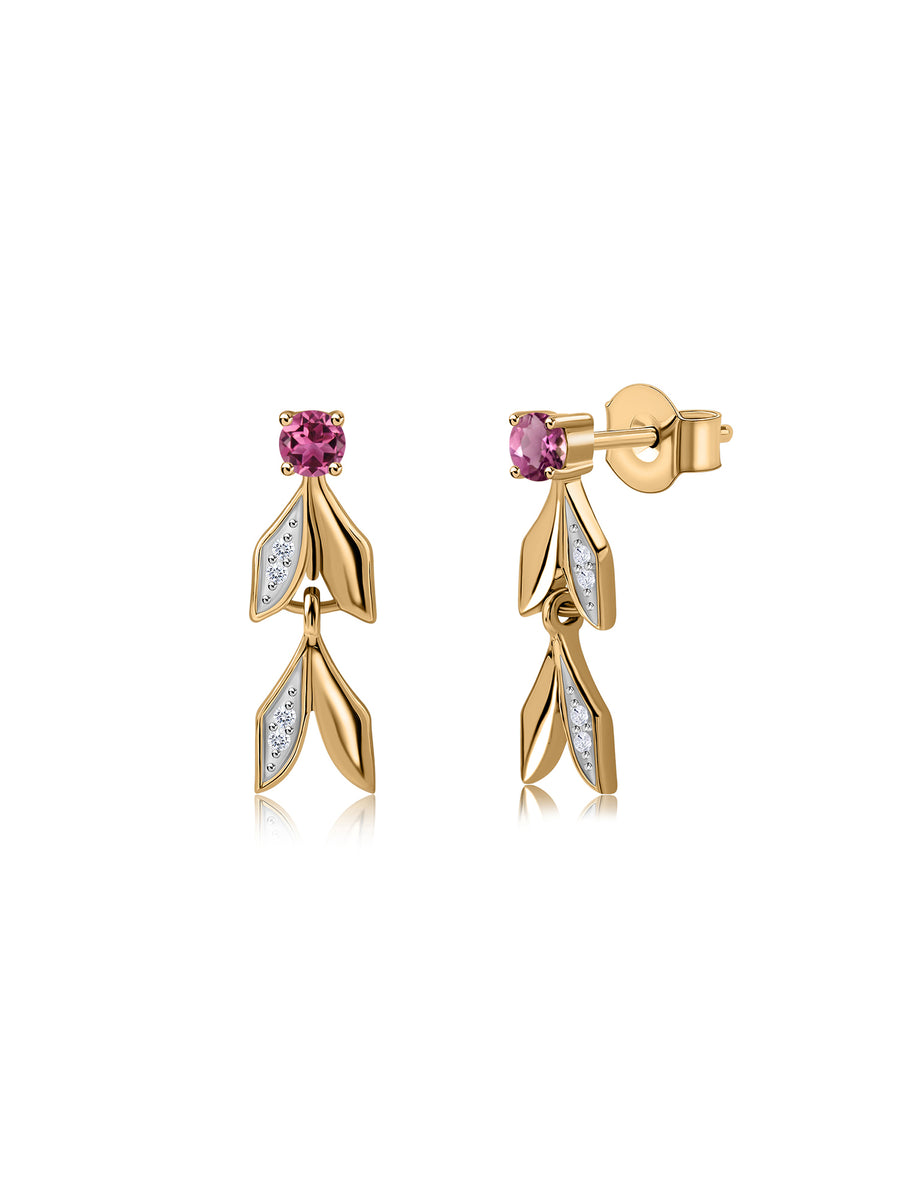 Tourmaline Leaf Gold Earrings
