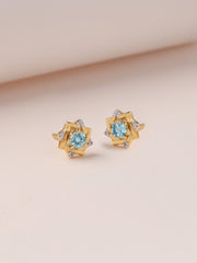 Aquamarine Woven Square Gold Earrings