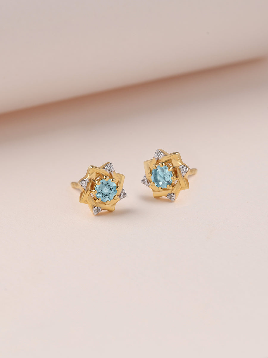 Aquamarine Woven Square Gold Earrings