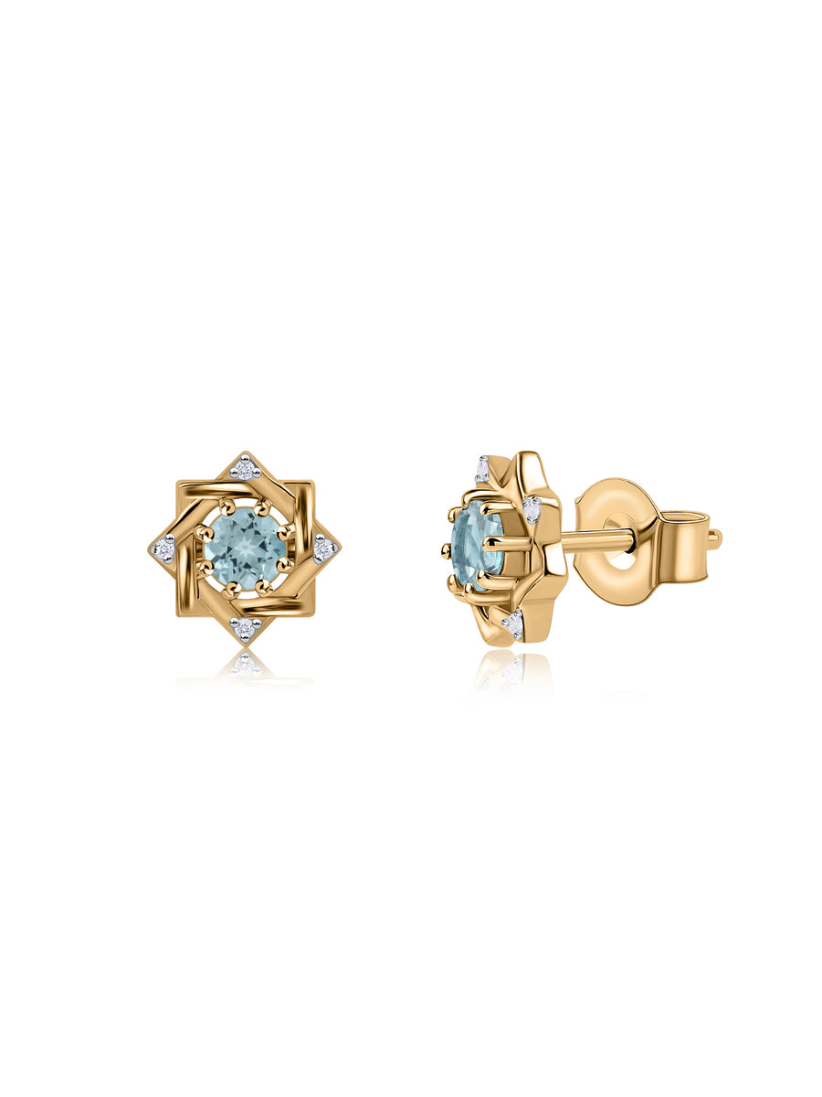 Aquamarine Woven Square Gold Earrings