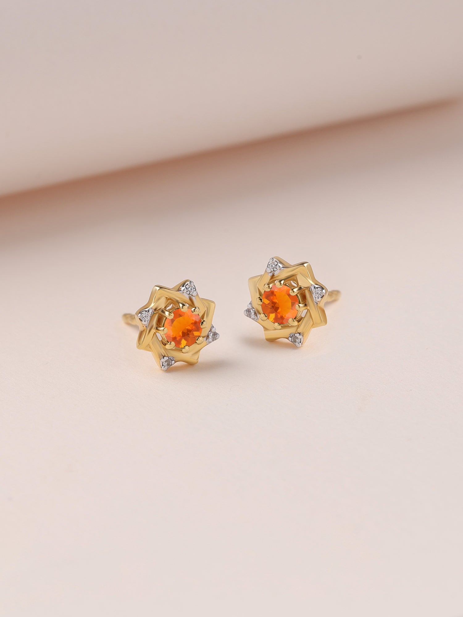 Fire Opal Woven Square Gold Earrings
