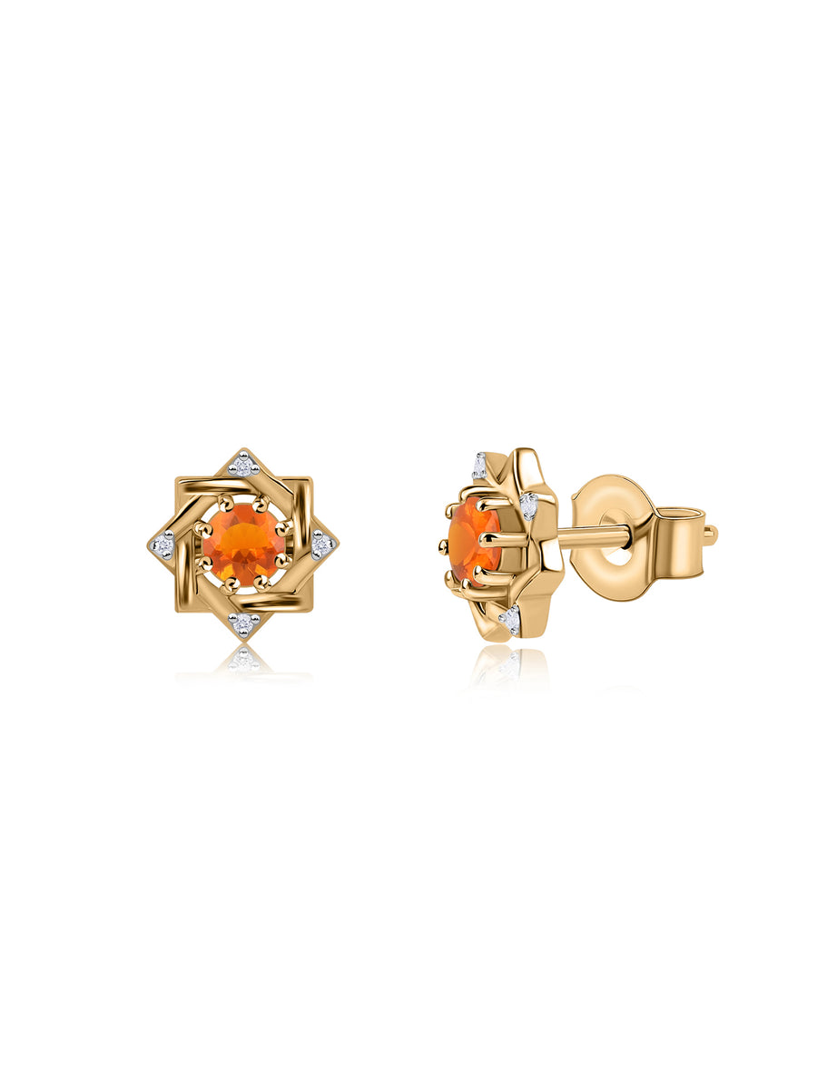 Fire Opal Woven Square Gold Earrings