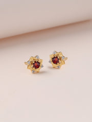 Garnet Woven Square Gold Earrings