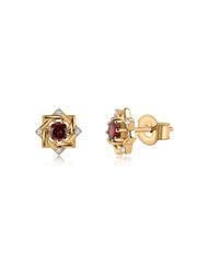 Garnet Woven Square Gold Earrings