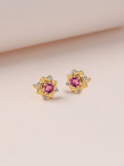 Tourmaline Woven Square Gold Earrings