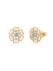 Natural Blue Aquamarine Gold Earrings