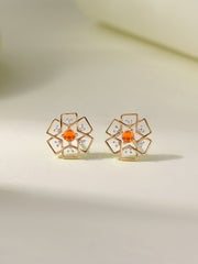 Natural Fire Opal Gold Earrings
