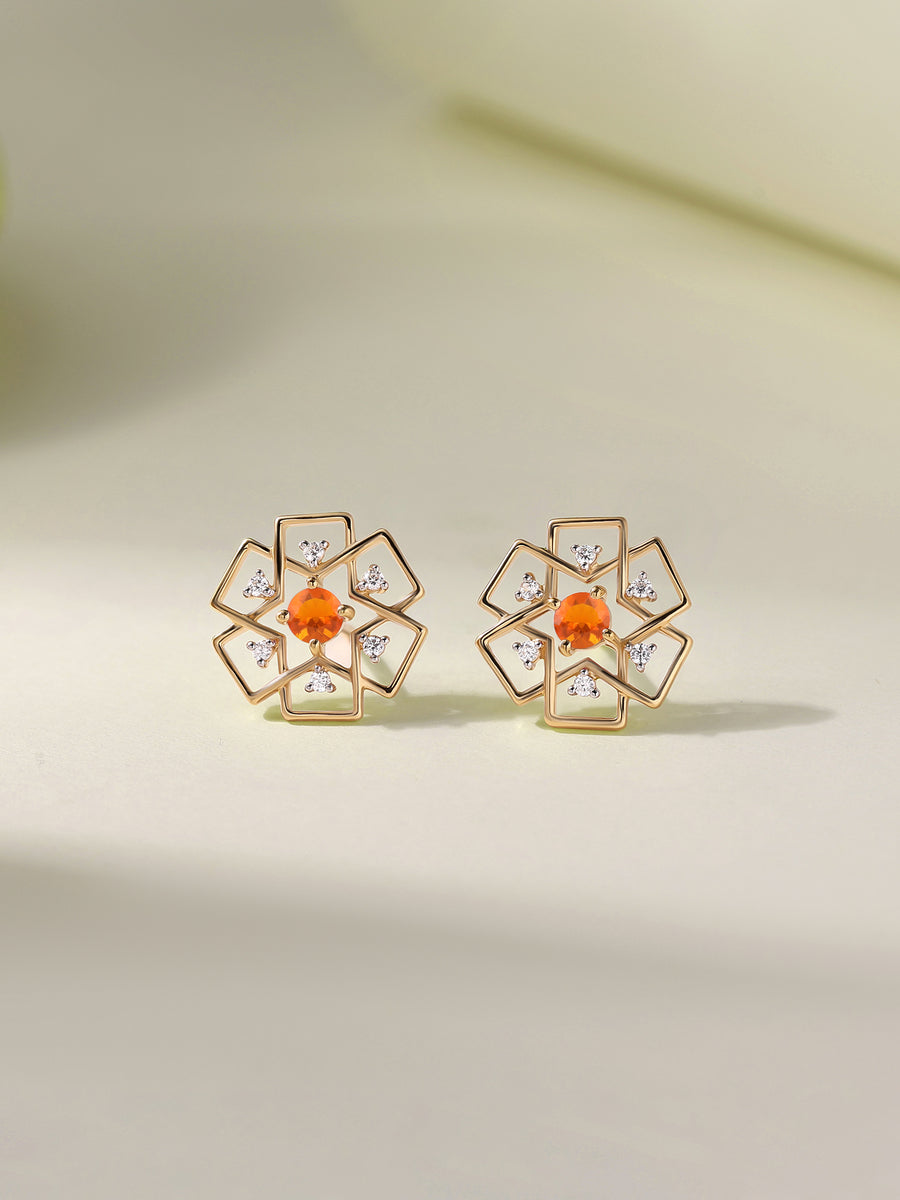 Natural Fire Opal Gold Earrings