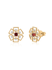 Natural Red Garnet Gold Earrings