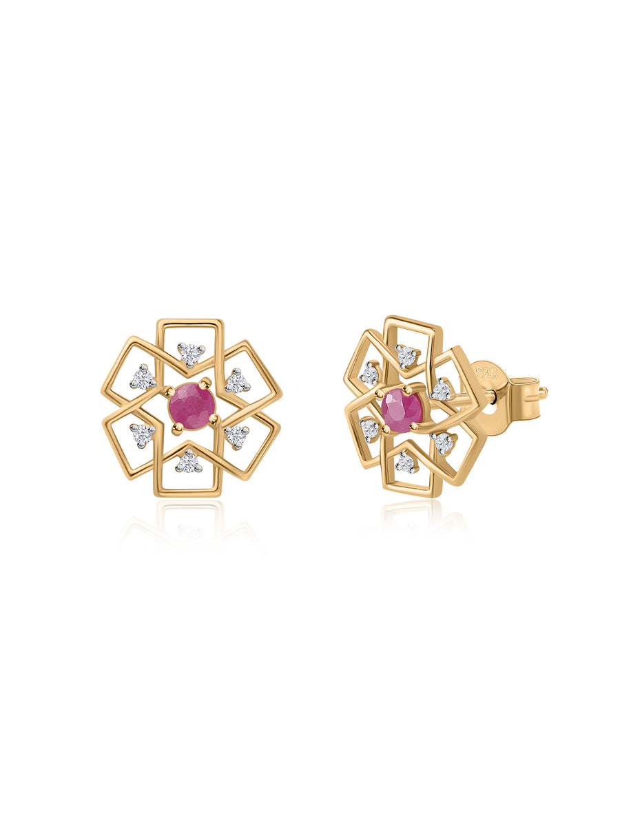 Natural Ruby Ornate Earrings