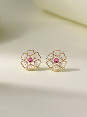 Natural Pink Tourmaline Gold Earrings