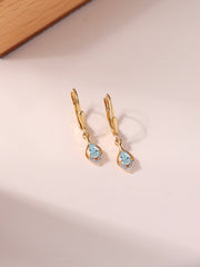 Natural Aquamarine Lever Back Gold Earrings