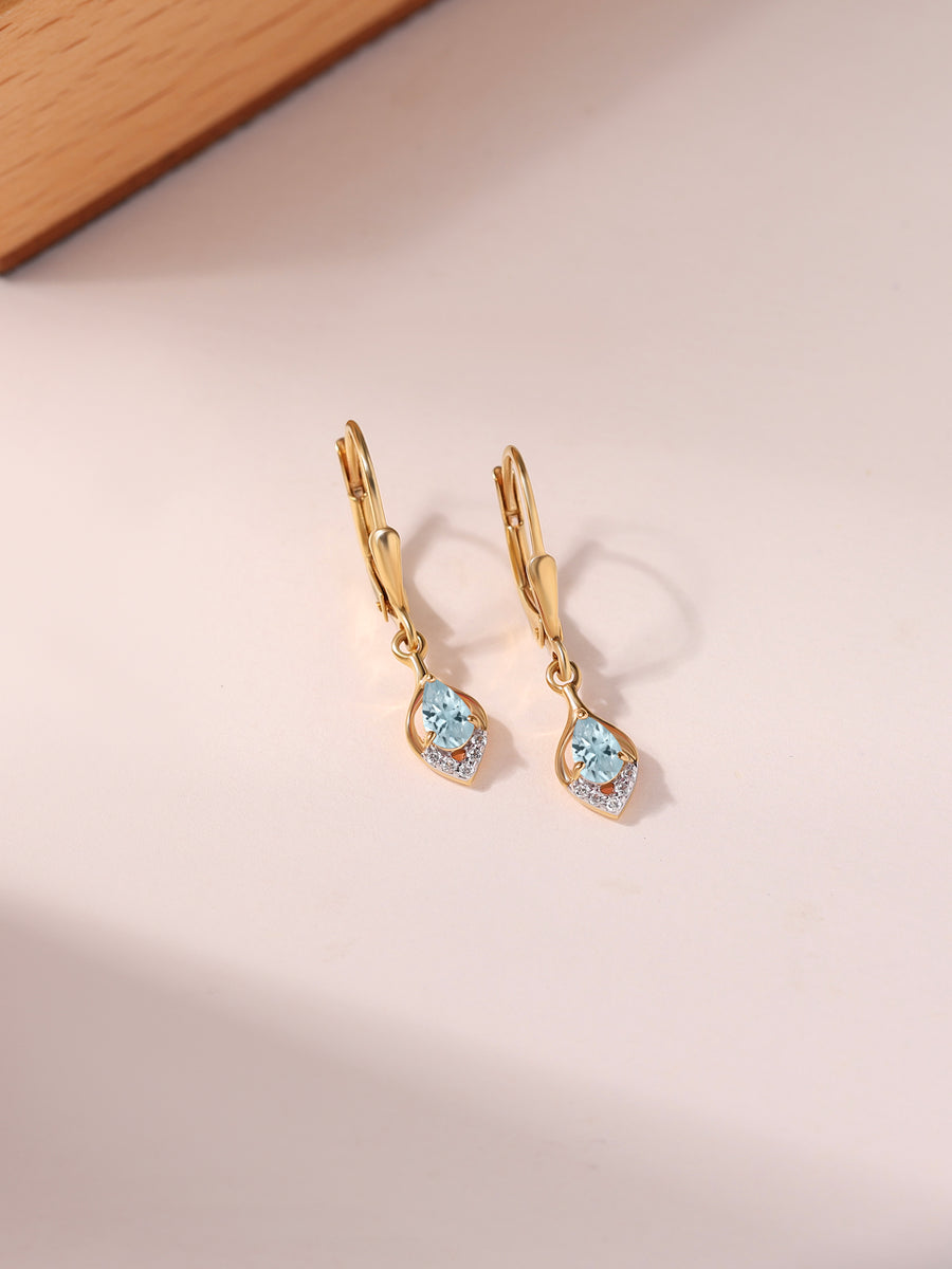Natural Aquamarine Lever Back Gold Earrings