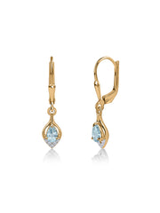 Natural Aquamarine Lever Back Gold Earrings