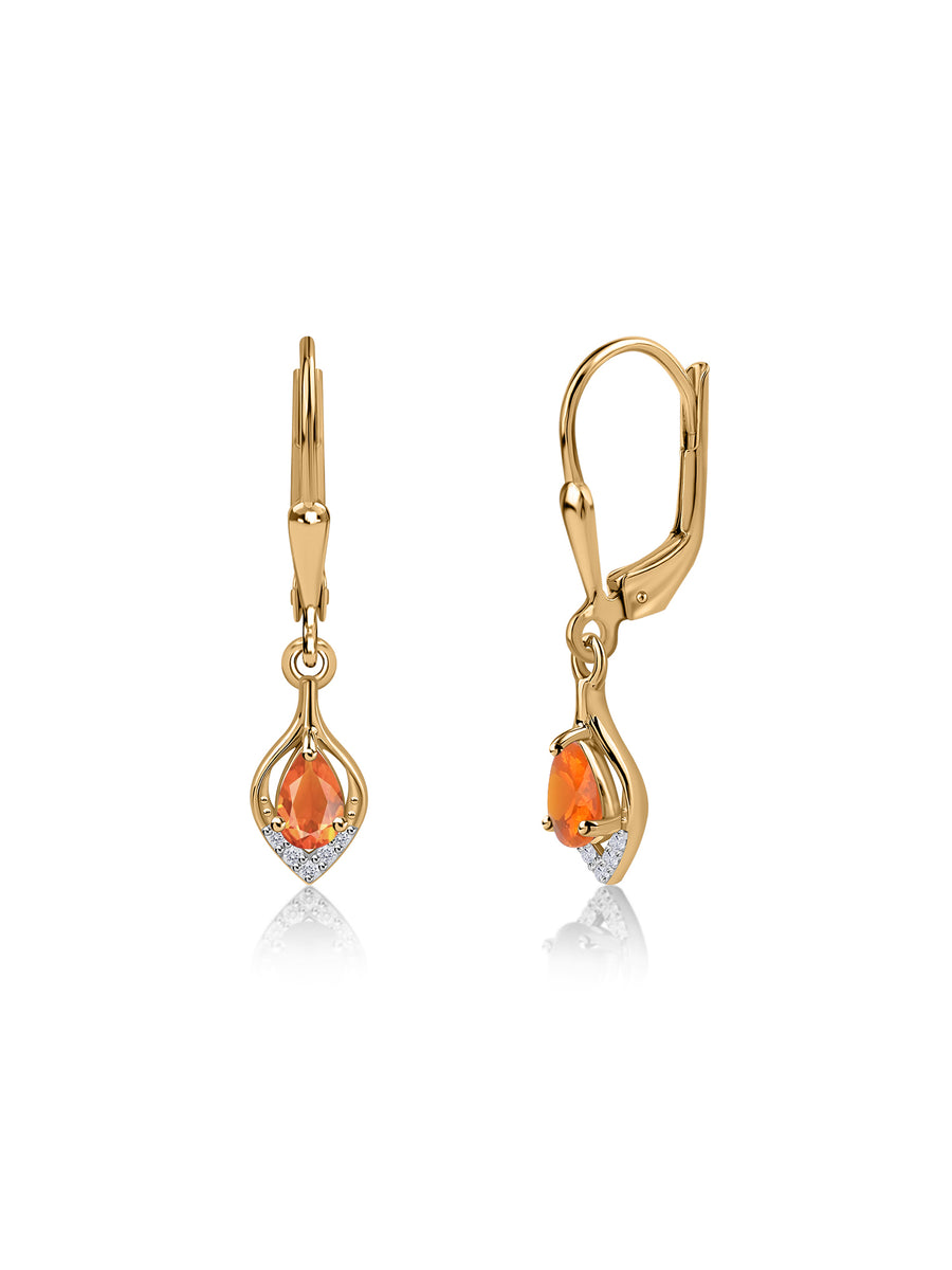 Natural Fire Opal Lever Back Gold Earrings