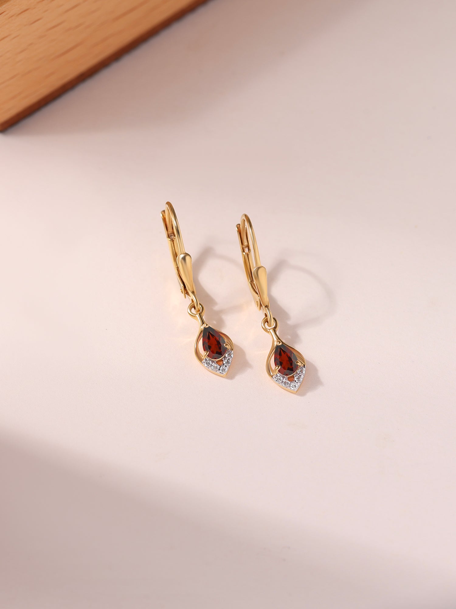 Natural Garnet Lever Back Gold Earrings