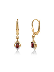 Natural Garnet Lever Back Gold Earrings