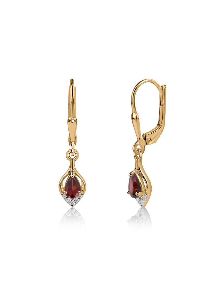 Natural Garnet Lever Back Gold Earrings