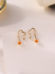 Natural Fire Opal Starry Heart Gold Earrings