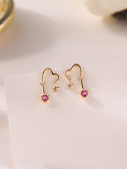 Natural Tourmaline Starry Heart Gold Earrings