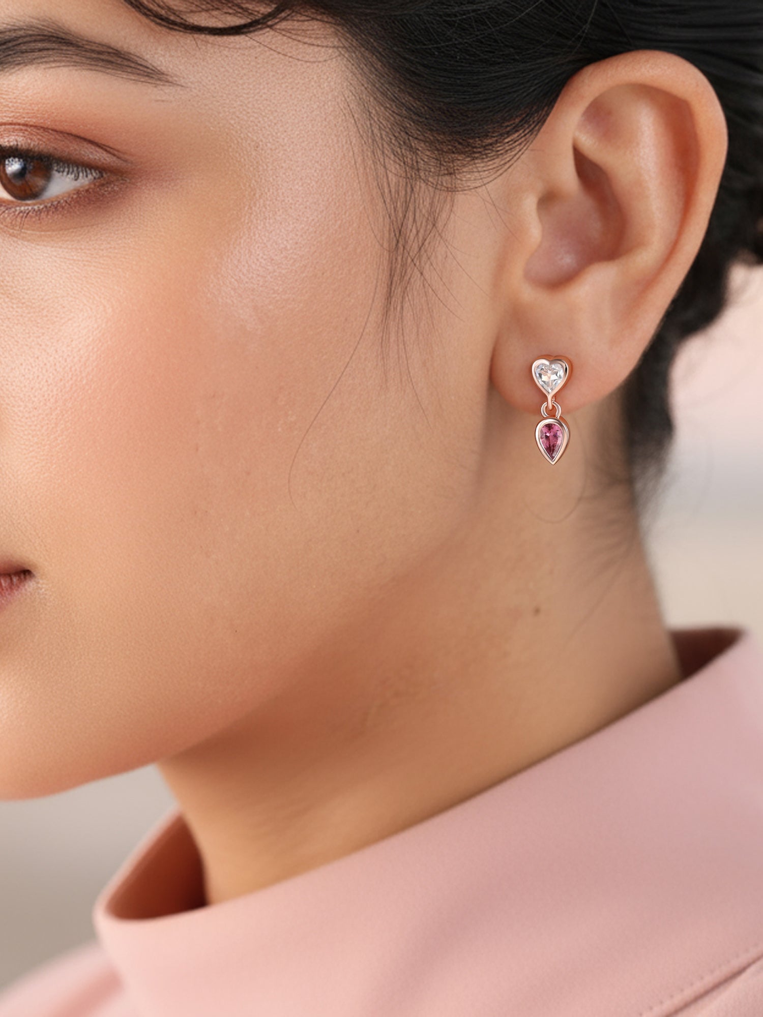 Natural Pink Tourmaline Heart Earrings