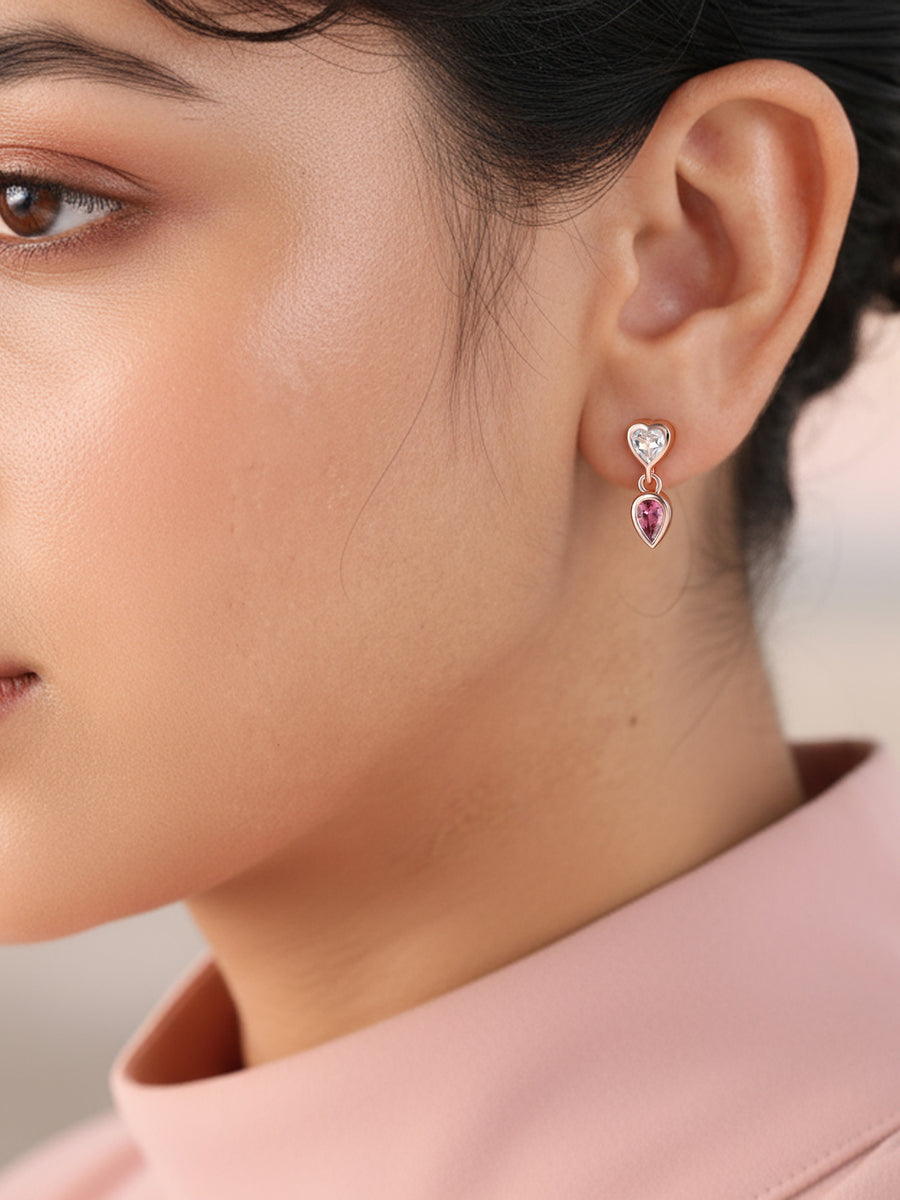 Natural Pink Tourmaline Heart Earrings