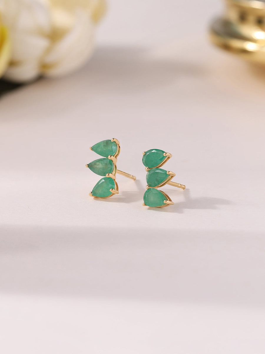 Natural Green Emerald Trio Earrings
