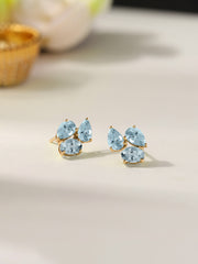 Double Pear Natural Aquamarine Gold Earrings