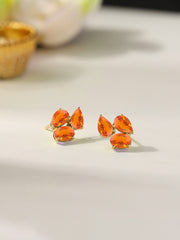Double Pear Natural Fire Opal Gold Earrings