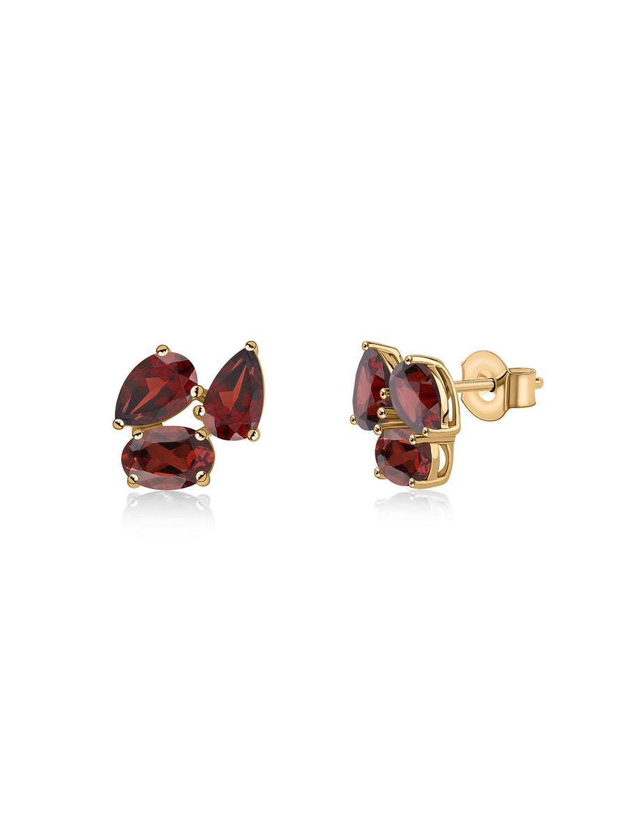 Double Pear Natural Garnet Gold Earrings